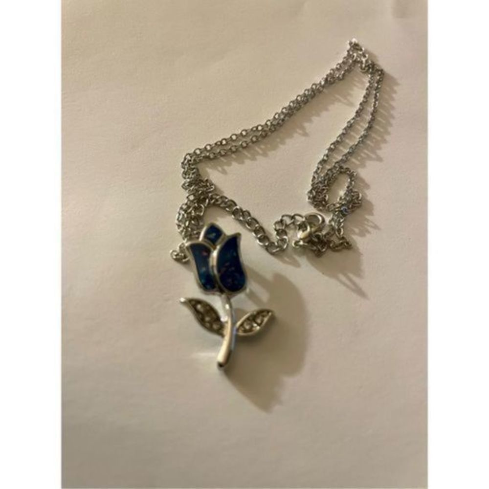 Blue opal ROSE WHITE SAPPHIRE N SILVER NECKLACE - Picture 3 of 6